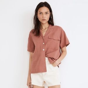 NWT Madewell Linen-Blend Camp Shirt in Vintage Quartz Large